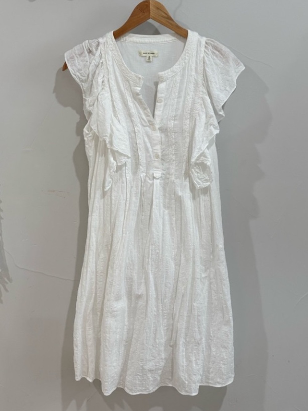 Max Studio White Ruffle-Trim Midi Dress